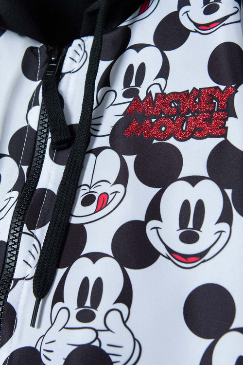 BUZO DE  MICKEY MOUSE CON CAPUCHA NEGRO, BLANCO Y ROJO PARA NIÑA
