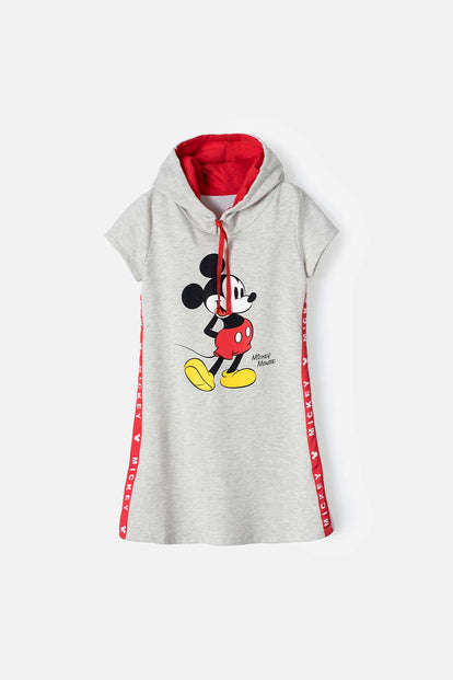 VESTIDO DE MICKEY MOUSE CON CAPUCHA GRIS Y ROJO PARA NIÑA