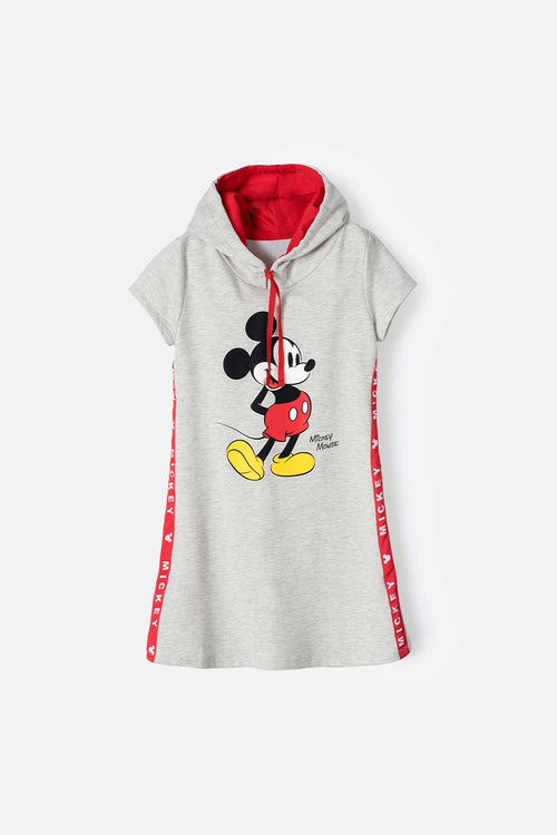 VESTIDO DE MICKEY MOUSE CON CAPUCHA GRIS Y ROJO PARA NIÑA