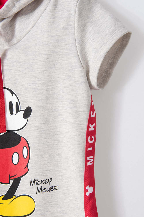 VESTIDO DE MICKEY MOUSE CON CAPUCHA GRIS Y ROJO PARA NIÑA