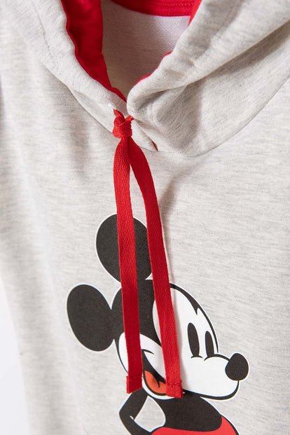 VESTIDO DE MICKEY MOUSE CON CAPUCHA GRIS Y ROJO PARA NIÑA
