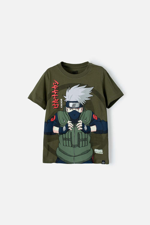 CAMISETA DE NARUTO CUELLO REDONDO VERDE MILITAR PARA TEEN NIÑO
