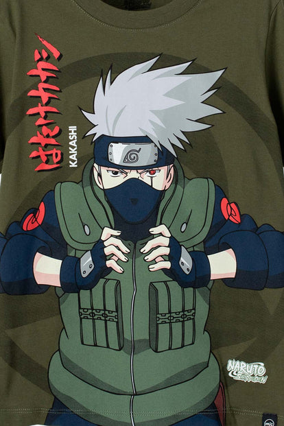 CAMISETA DE NARUTO CUELLO REDONDO VERDE MILITAR PARA TEEN NIÑO
