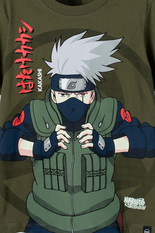 CAMISETA DE NARUTO CUELLO REDONDO VERDE MILITAR PARA TEEN NIÑO