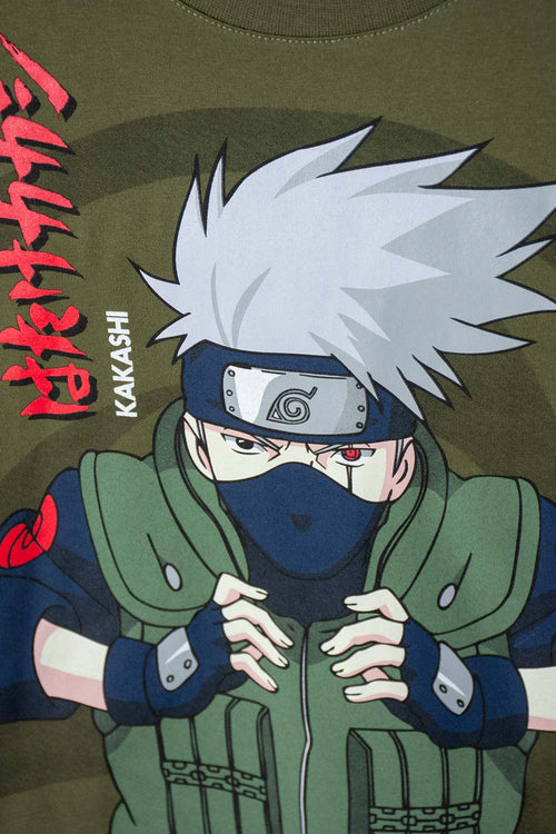 CAMISETA DE NARUTO CUELLO REDONDO VERDE MILITAR PARA TEEN NIÑO