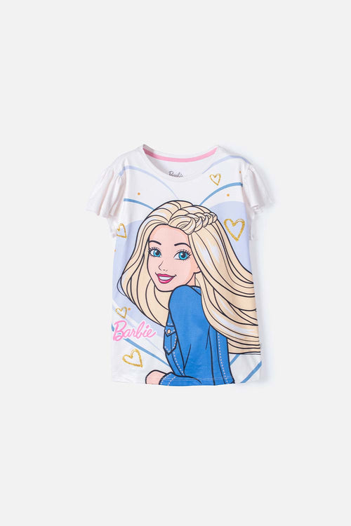 CAMISETA DE BARBIE MARFIL MANGA CORTA PARA NIÑA