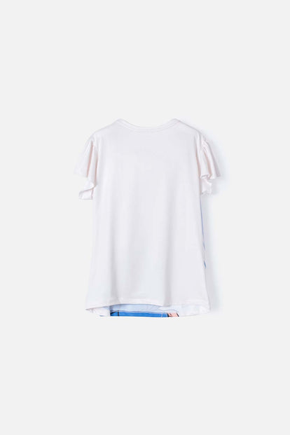 CAMISETA DE BARBIE MARFIL MANGA CORTA PARA NIÑA