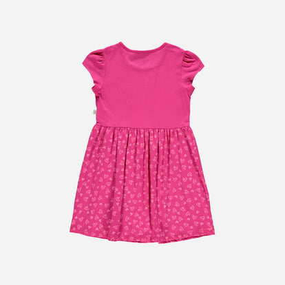 VESTIDO DE NIÑA,MANGA CORTA FUCSIA DE BARBIE
