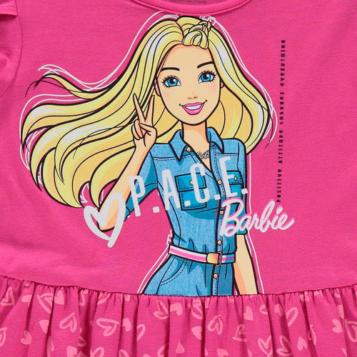 VESTIDO DE NIÑA,MANGA CORTA FUCSIA DE BARBIE