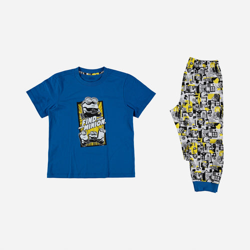 BOY'S PAJAMAS, SHORT SLEEVE/LONG PANTS BLUE/YELLOW MINIONS