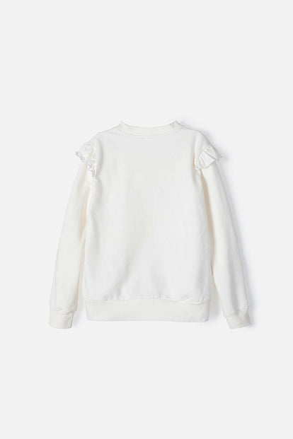 BUZO DE ENCANTO CON CUELLO REDONDO BLANCO PARA NIÑA