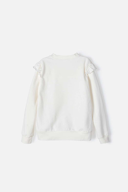 BUZO DE ENCANTO CON CUELLO REDONDO BLANCO PARA NIÑA