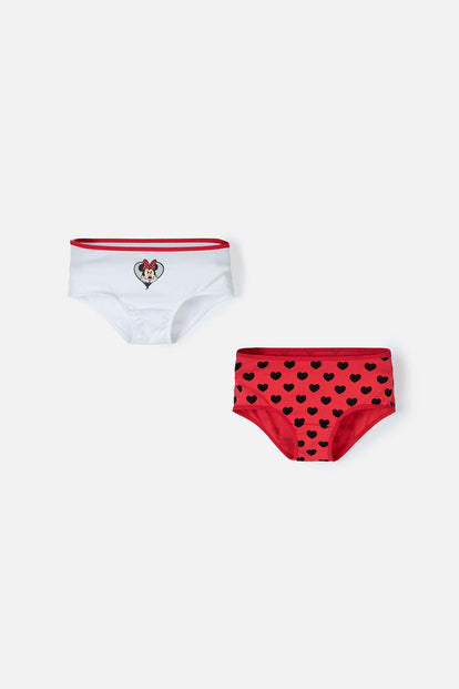 PACK X2 PANTIES DE MINNIE MOUSE  BLANCO Y ROJO PARA NIÑA
