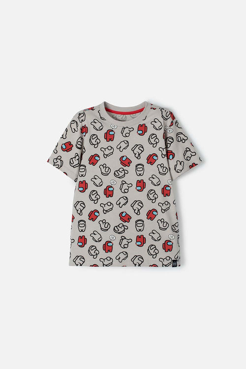 CAMISETA DE AMONG US MANGA CORTA GRIS PARA NIÑO