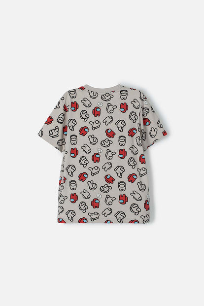 CAMISETA DE AMONG US MANGA CORTA GRIS PARA NIÑO