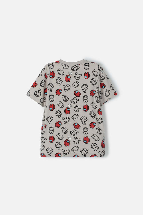 CAMISETA DE AMONG US MANGA CORTA GRIS PARA NIÑO
