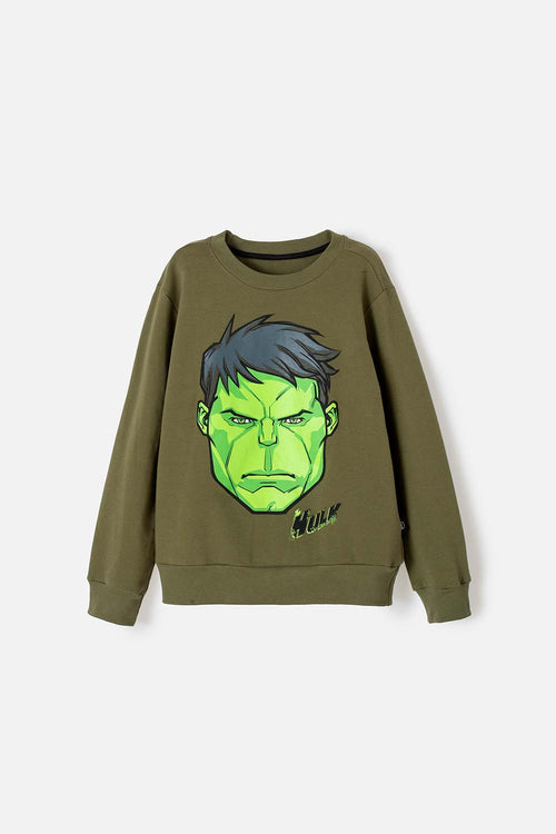 BUZO DE HULK CERRADO VERDE MILITAR PARA NIÑO