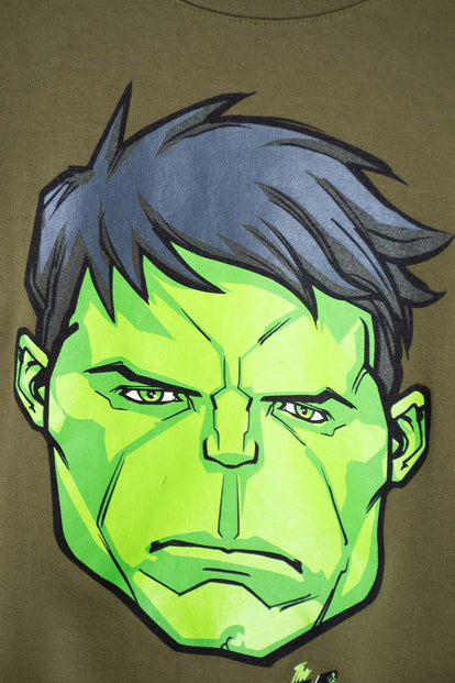 BUZO DE HULK CERRADO VERDE MILITAR PARA NIÑO