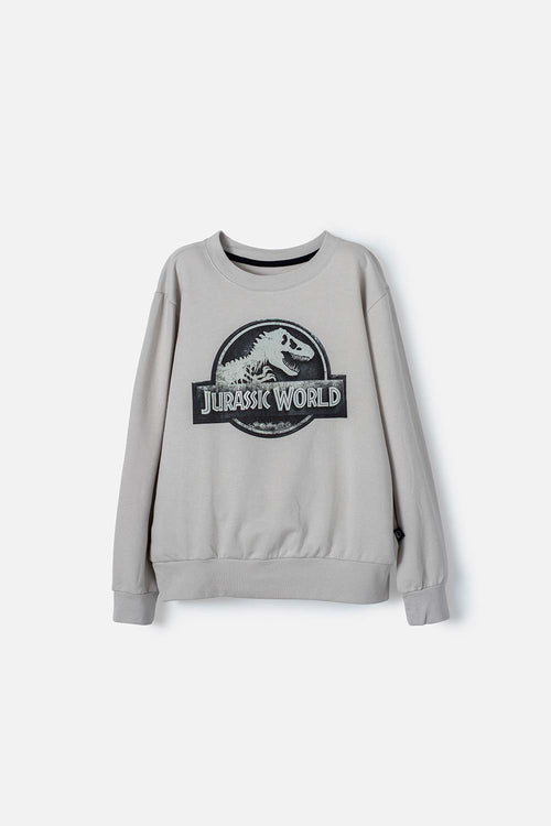 BUZO DE JURASSIC WORLD CUELLO REDONDO GRIS NIEBLA PARA NIÑO