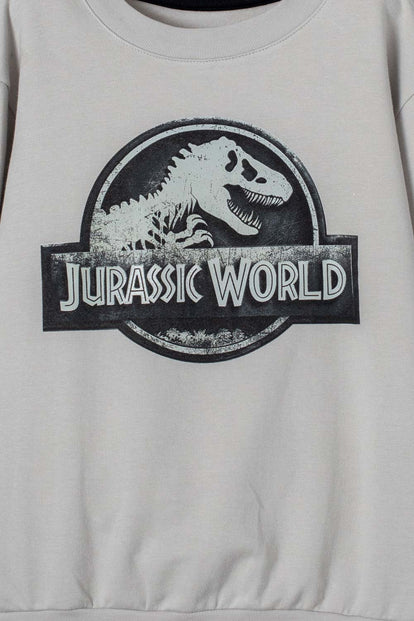 BUZO DE JURASSIC WORLD CUELLO REDONDO GRIS NIEBLA PARA NIÑO