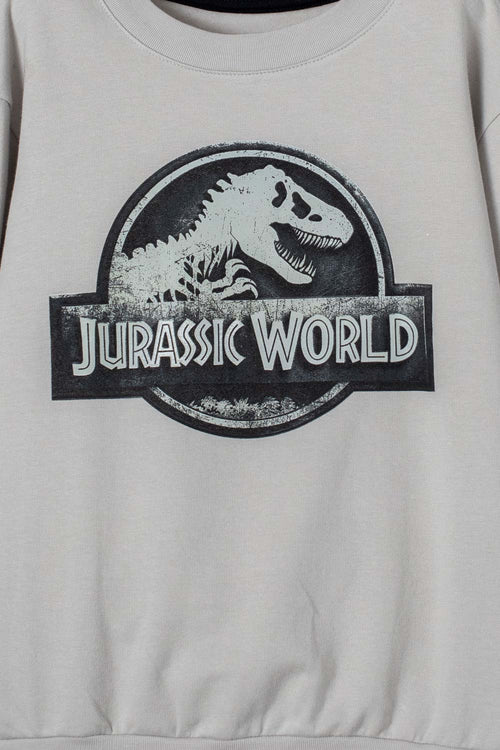 BUZO DE JURASSIC WORLD CUELLO REDONDO GRIS NIEBLA PARA NIÑO