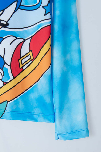 CONJUNTO DE BAÑO DE SONIC MANGA LARGA AZUL PARA NIÑO