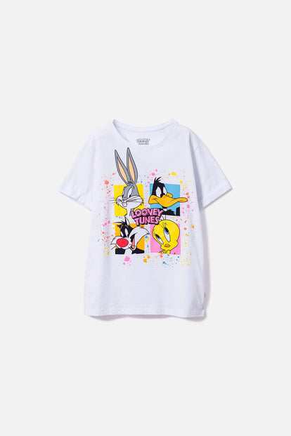 CAMISETA DE LOONEY TUNES ESTAMPADA BLANCA PARA NIÑA