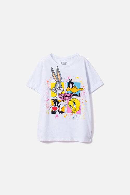 CAMISETA DE LOONEY TUNES ESTAMPADA BLANCA PARA NIÑA