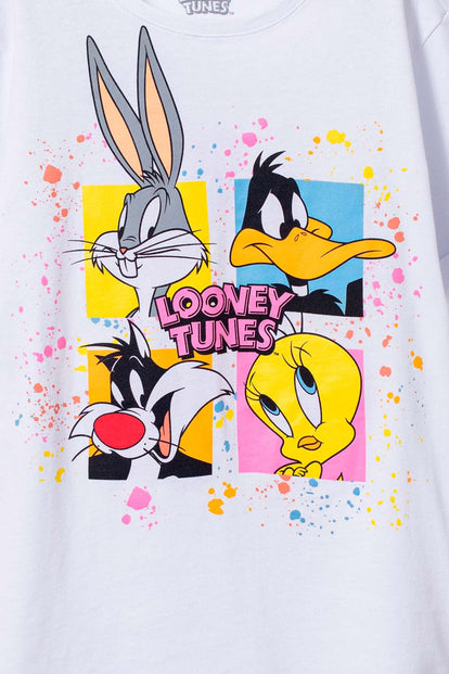 CAMISETA DE LOONEY TUNES ESTAMPADA BLANCA PARA NIÑA