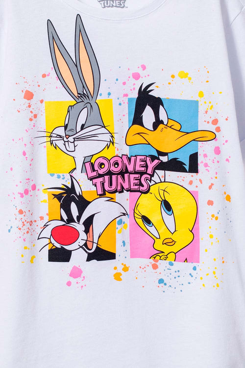 CAMISETA DE LOONEY TUNES ESTAMPADA BLANCA PARA NIÑA