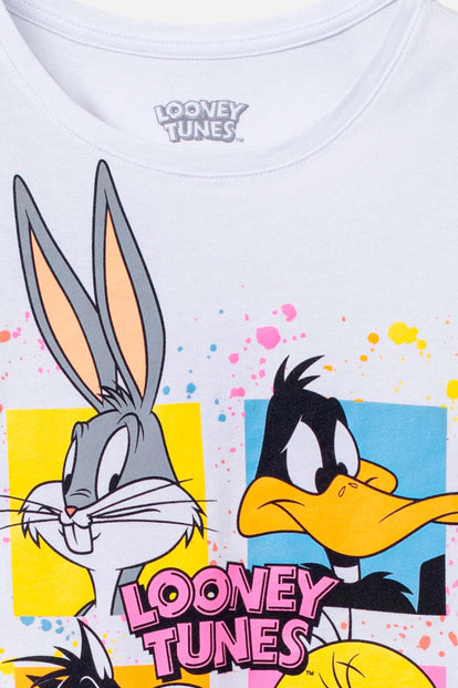 CAMISETA DE LOONEY TUNES ESTAMPADA BLANCA PARA NIÑA