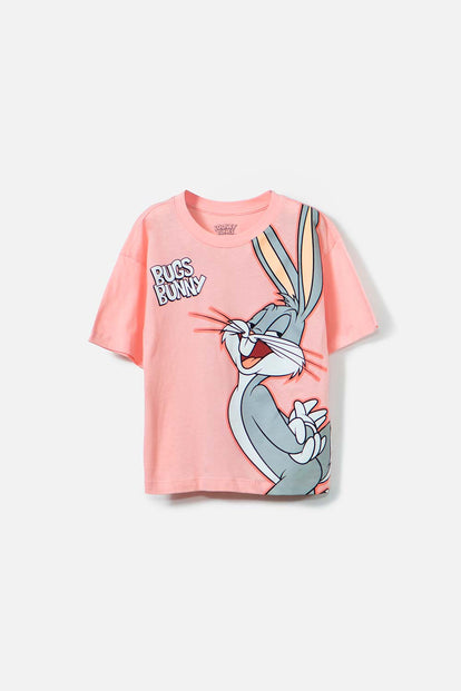 CAMISETA DE BUGS BUNNY MANGA CORTA MANDARINA PARA NIÑA
