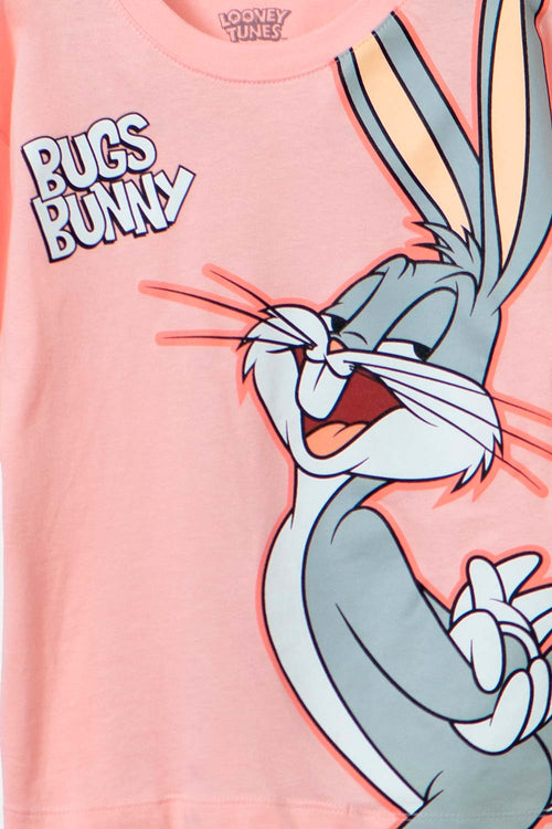 CAMISETA DE BUGS BUNNY MANGA CORTA MANDARINA PARA NIÑA