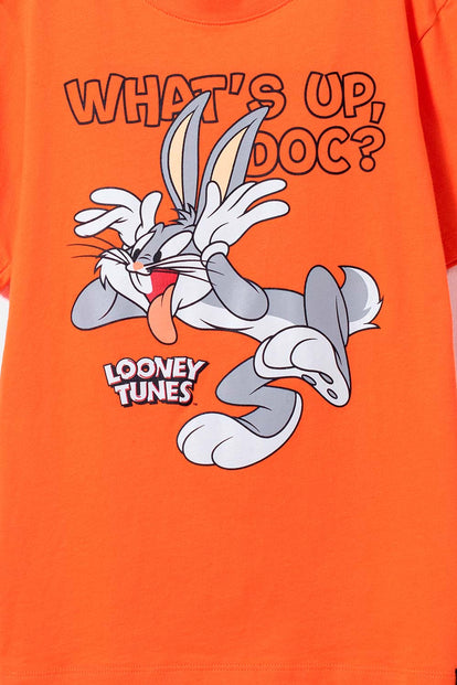 CAMISETA DE LOONEY TUNES MANGA CORTA NARANJA PARA NIÑO