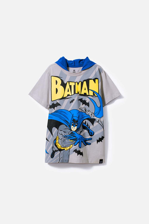 CAMISETA DE BATMAN CON CAPUCHA GRIS Y AZUL PARA NIÑO