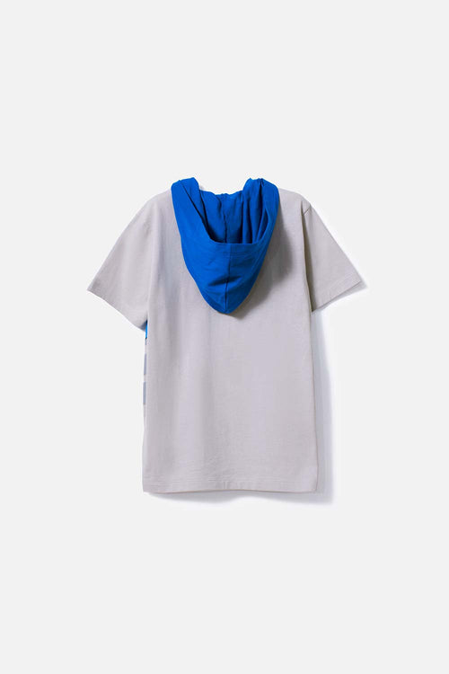CAMISETA DE BATMAN CON CAPUCHA GRIS Y AZUL PARA NIÑO