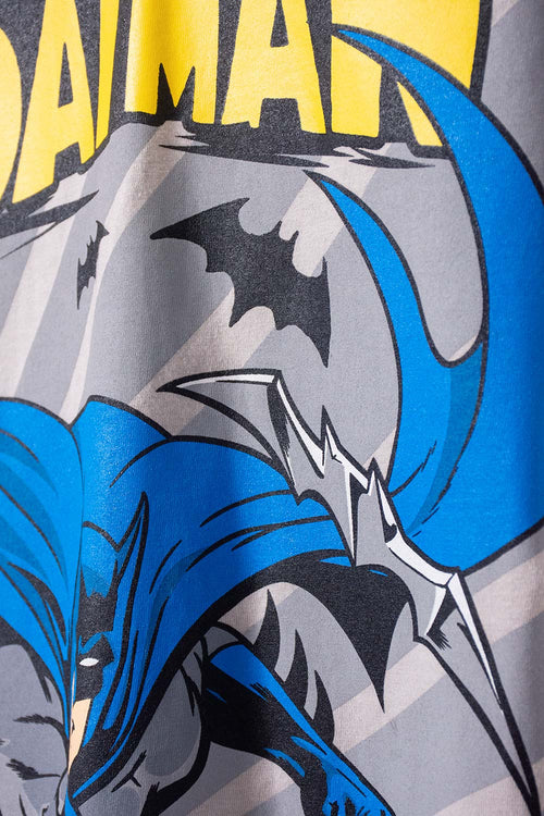 CAMISETA DE BATMAN CON CAPUCHA GRIS Y AZUL PARA NIÑO