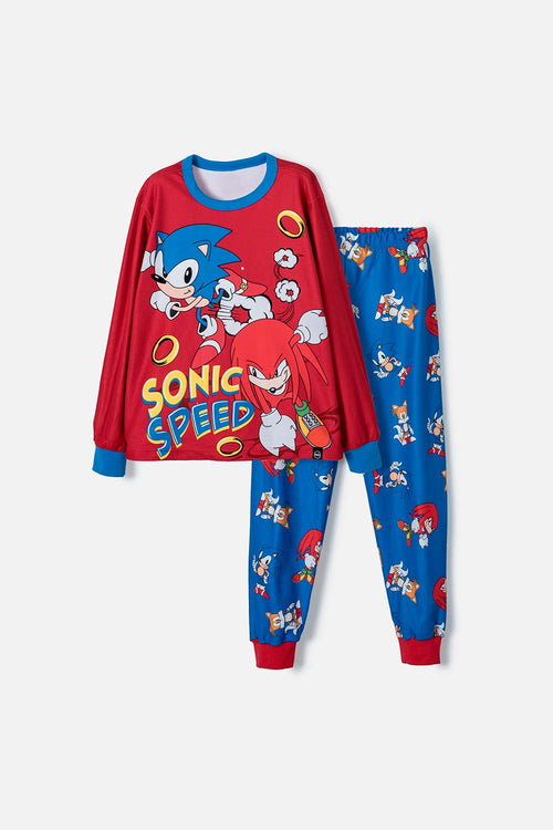 PIJAMA DE SONIC DE PANTALÓN LARGO ROJA PARA NIÑO