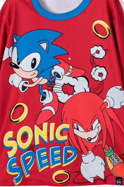 PIJAMA DE SONIC DE PANTALÓN LARGO ROJA PARA NIÑO