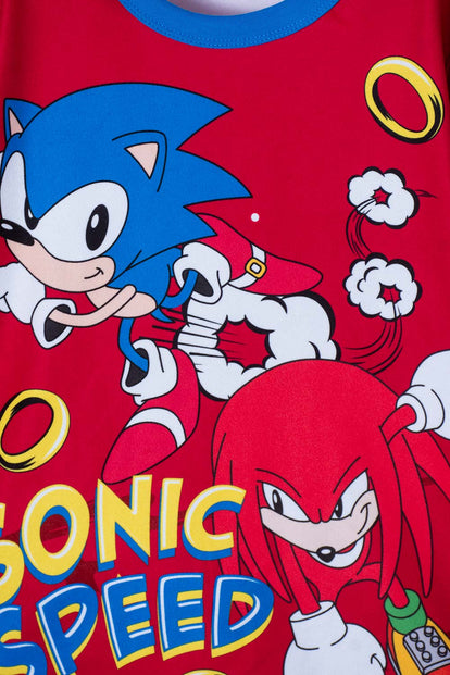 PIJAMA DE SONIC DE PANTALÓN LARGO ROJA PARA NIÑO