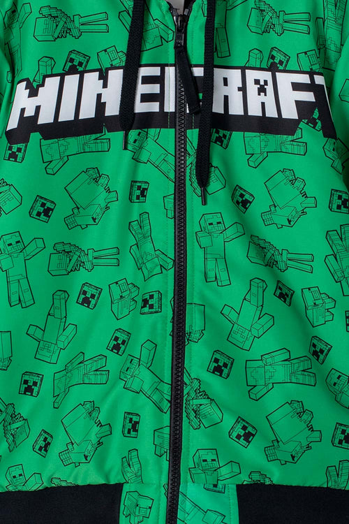 BOY'S GREEN AND BLACK MINECRAFT HOODED JACKET