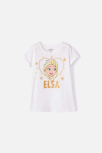 CAMISETA DE FROZEN MARFIL MANGA CORTA PARA NIÑA