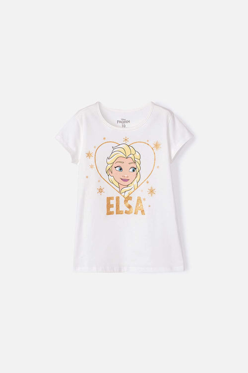 CAMISETA DE FROZEN MARFIL MANGA CORTA PARA NIÑA