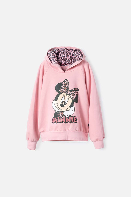 BUZO DE MINNIE MOUSE  CON CAPUCHA ROSADO PARA NIÑA