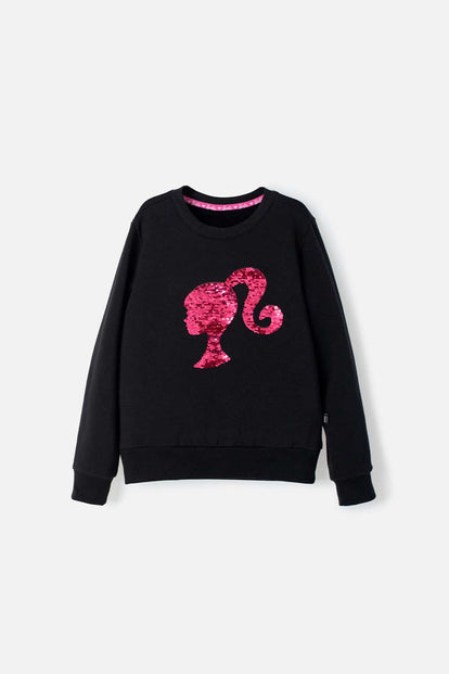 BUZO DE BARBIE CUELLO REDONDO NEGRO PARA NIÑA