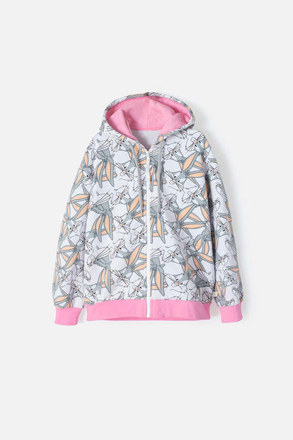 BUZO DE LOS LOONEY TUNES CON CIERRE GRIS Y ROSADO PARA NIÑA