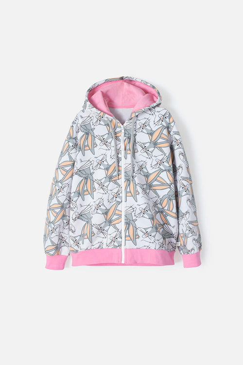 GIRLS' LOONEY TUNES GRAY AND PINK ZIP-UP SWEATSHIRT