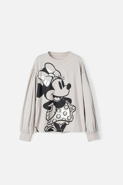 CAMISETA DE MINNIE MOUSE MANGA LARGA GRIS PARA NIÑA