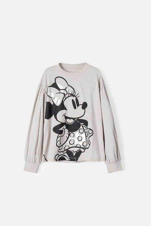 CAMISETA DE MINNIE MOUSE MANGA LARGA GRIS PARA NIÑA