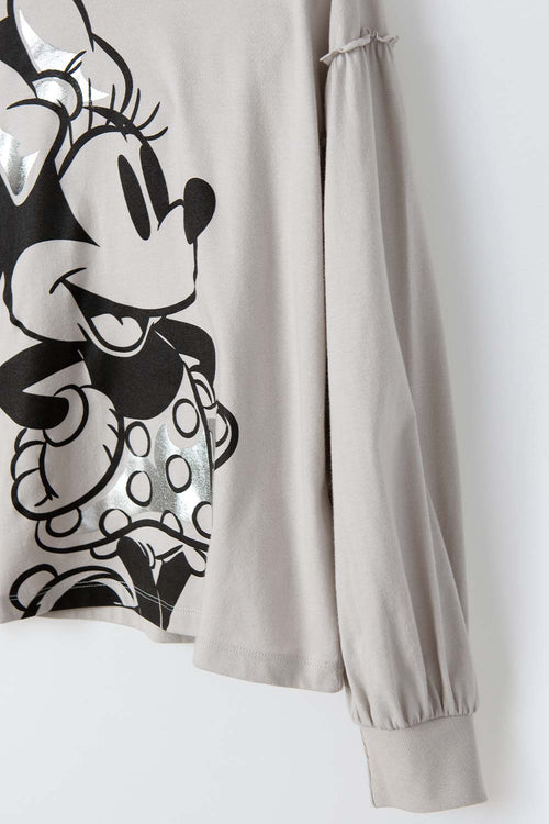 CAMISETA DE MINNIE MOUSE MANGA LARGA GRIS PARA NIÑA